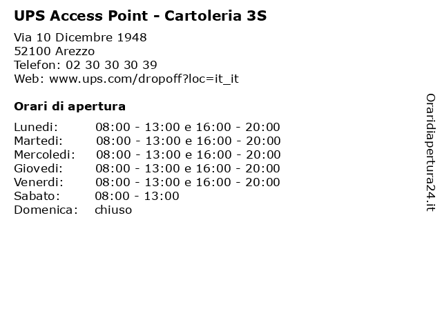 Orari di apertura UPS Access Point Cartoleria 3S Via 10